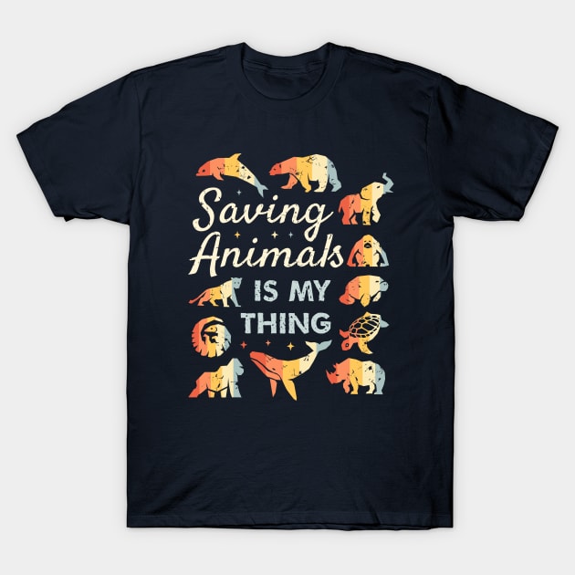 Saving Animals Is My Thing - Retro Endangered Animals T-Shirt by bangtees